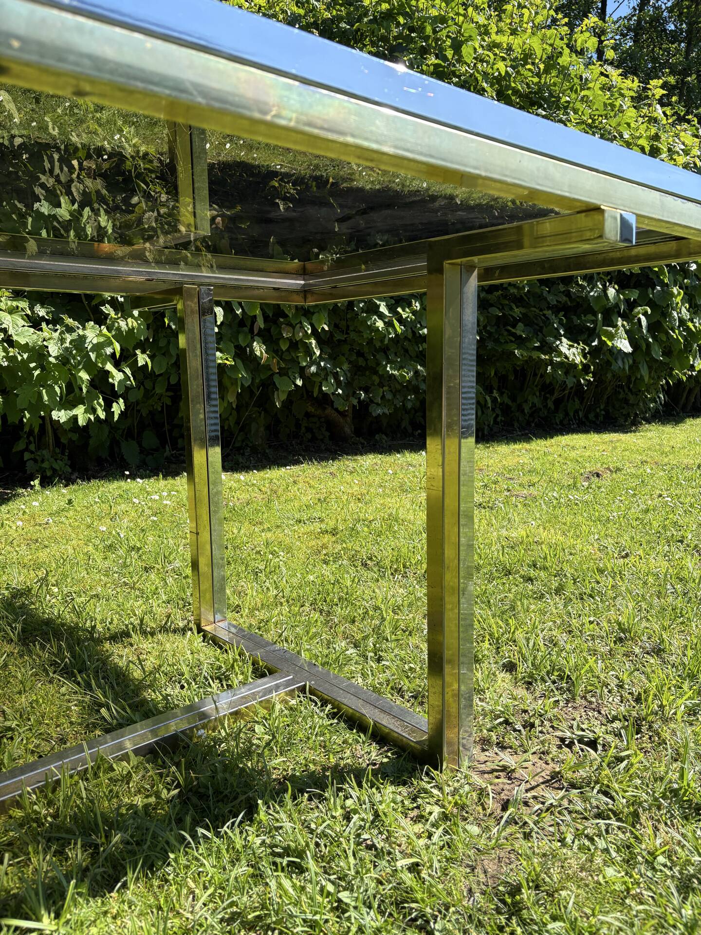 Vintage design dining table in smoked glass & chrome metal
