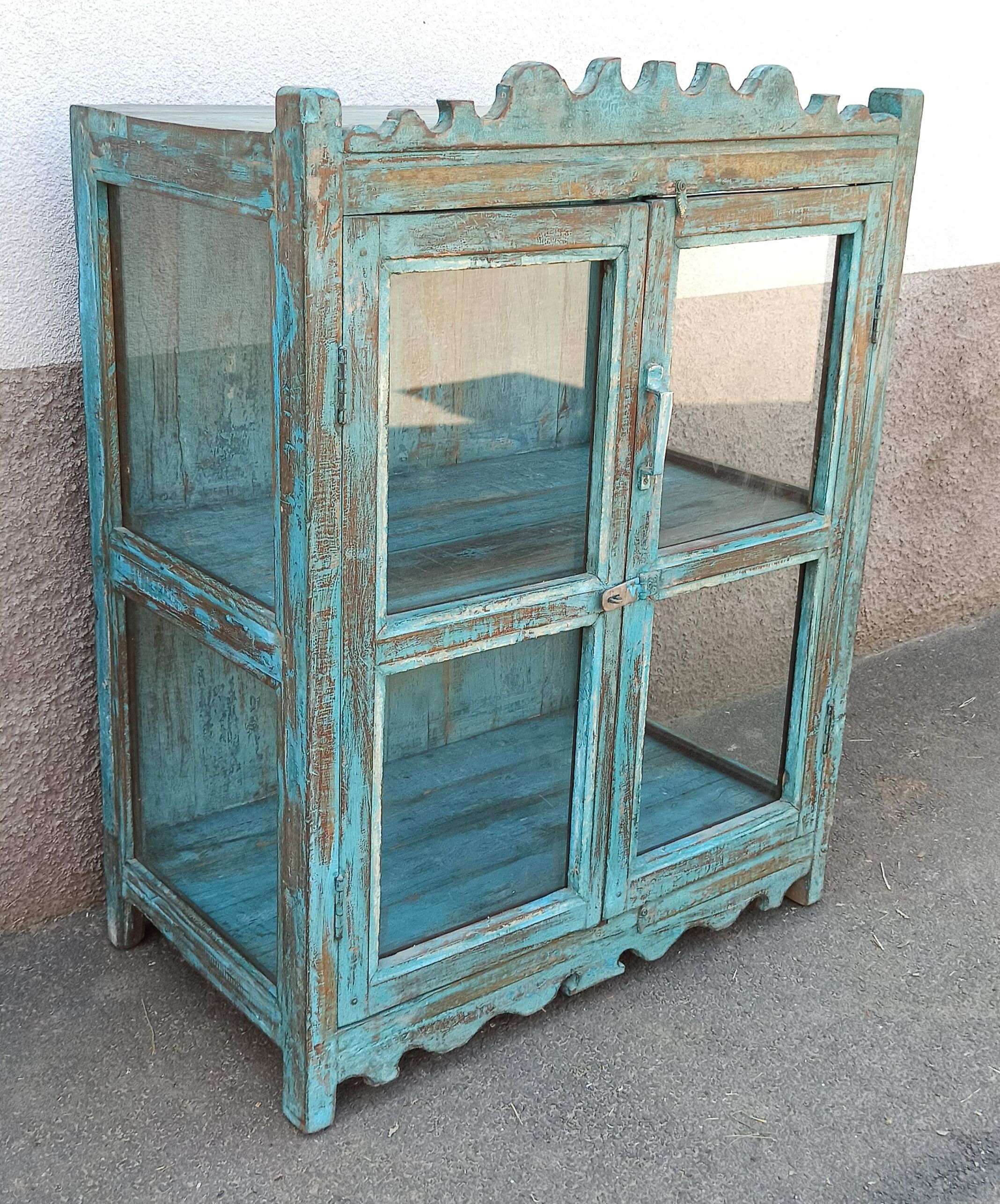 Blue wooden showcase