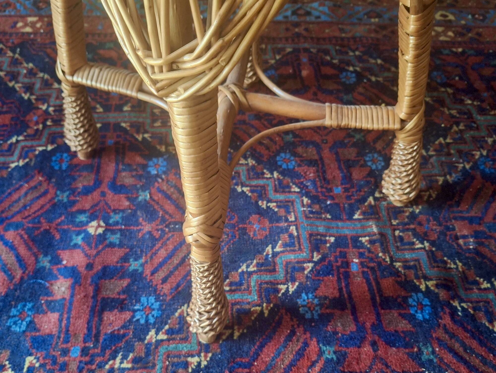 Circular bamboo and faux marble wine or coffee table, 1960s