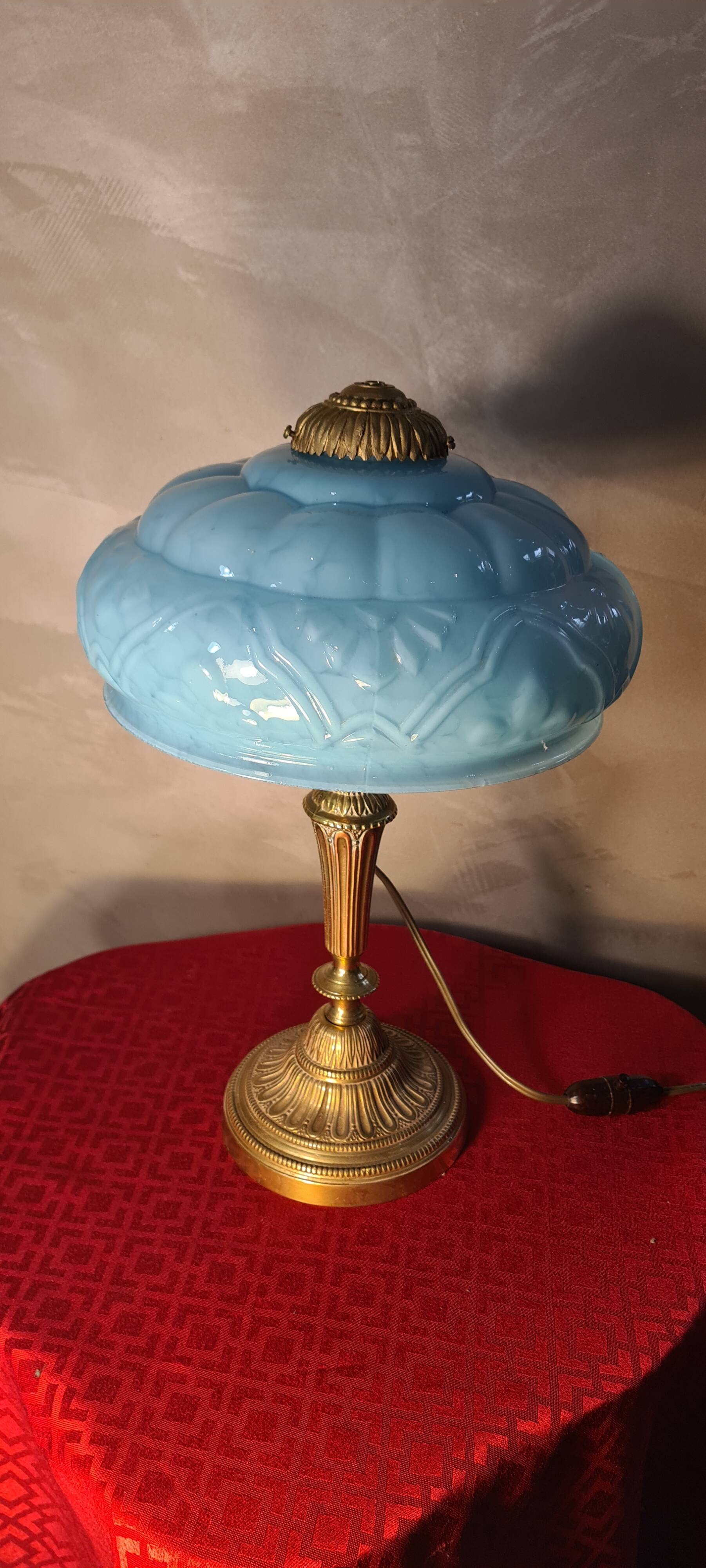 Bronze and blue opaline lamp 42x24
