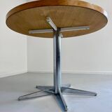 Old round table in solid wood and metal, vintage 70s design