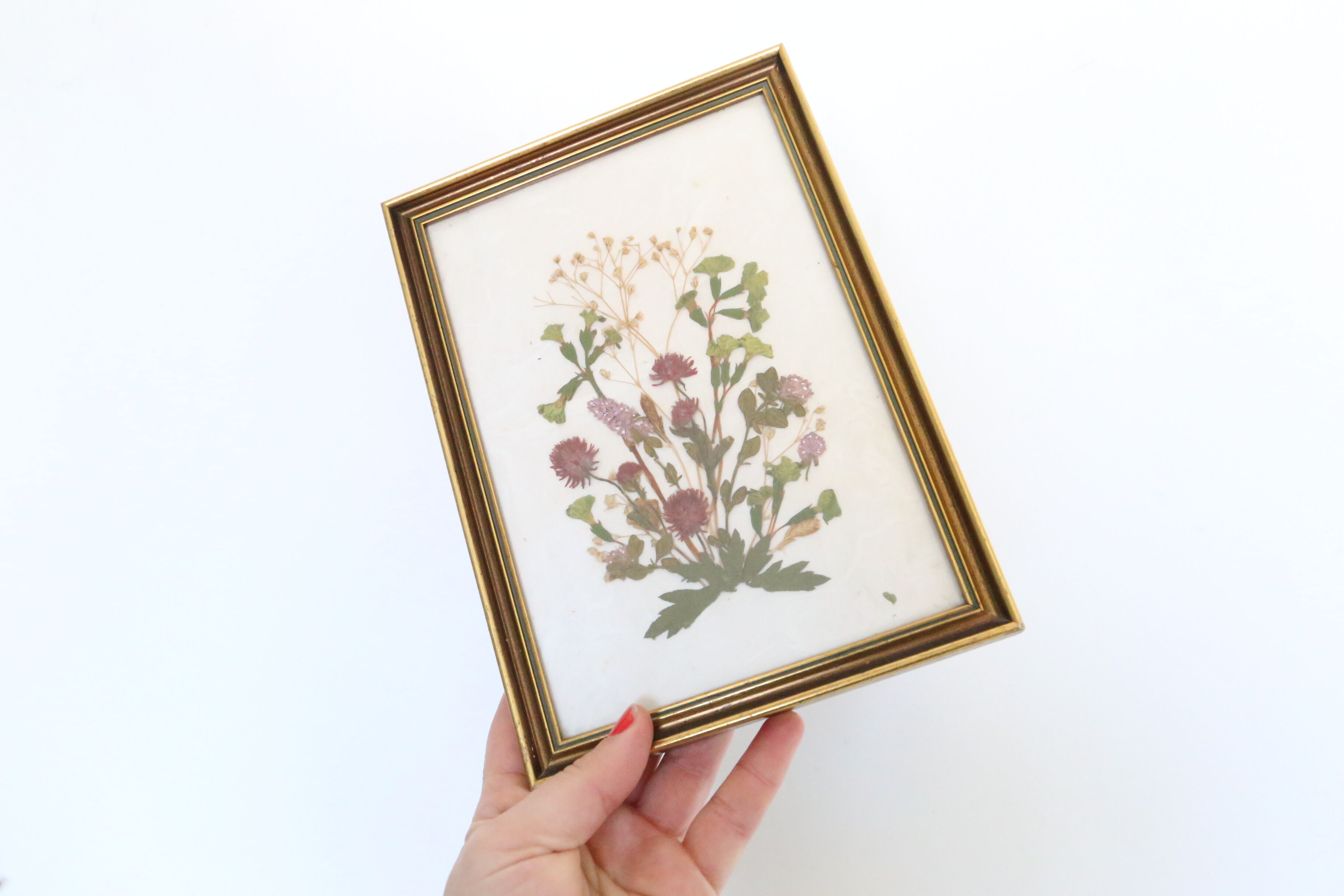 Table of dried flowers on beige, vintage, handicrafts