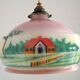 French Art Deco Pink & Cream Pendant Light with House and Tree Design