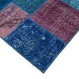 Handwoven turkish contemporary 202 cm x 300 cm blue patchwork carpet