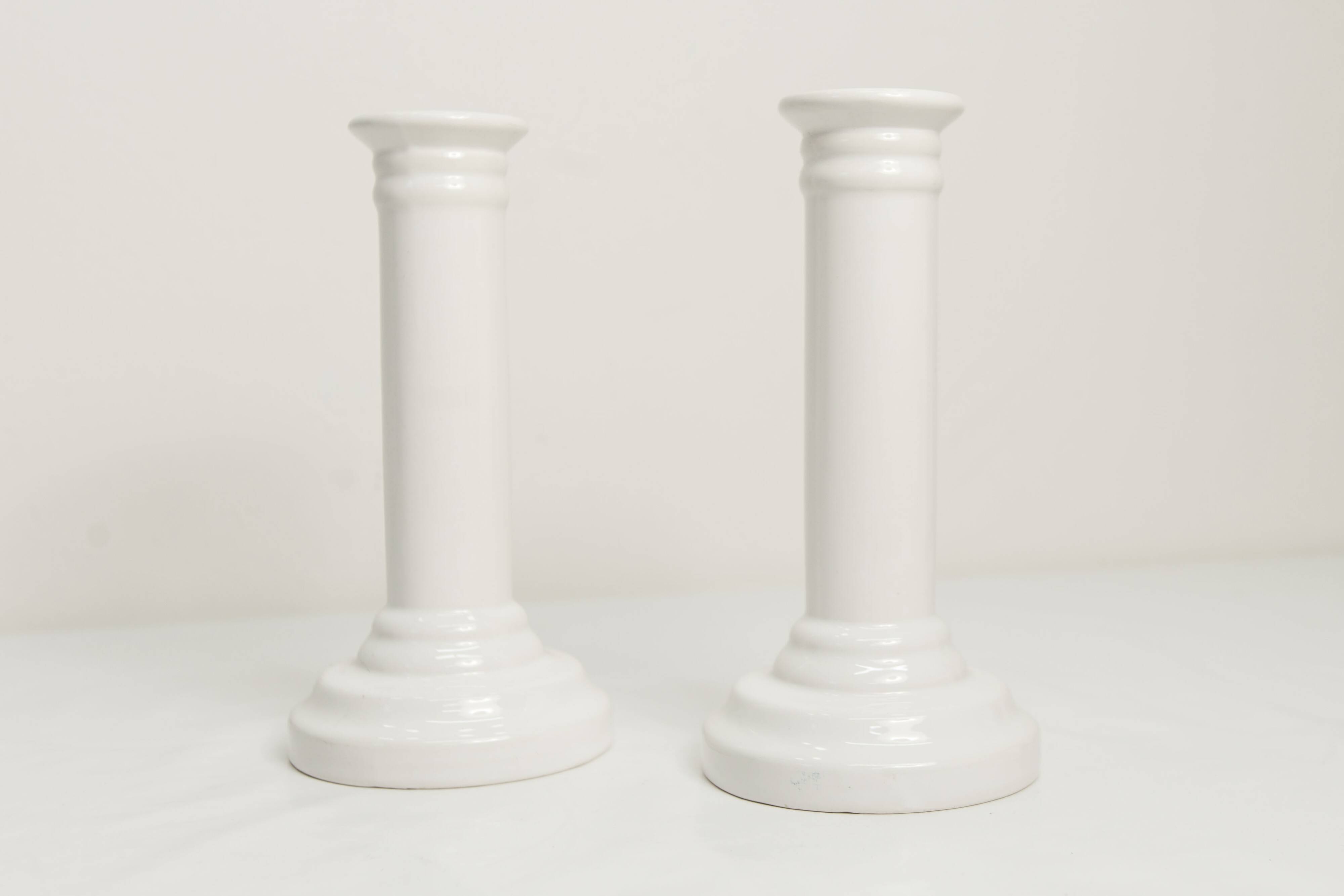 Paire de bougeoirs céramique blanc 1970