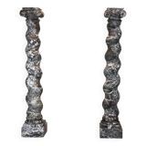 Paire De Colonnes Torsadées En Marbre Gris Des Ardennes, Vers 1880
