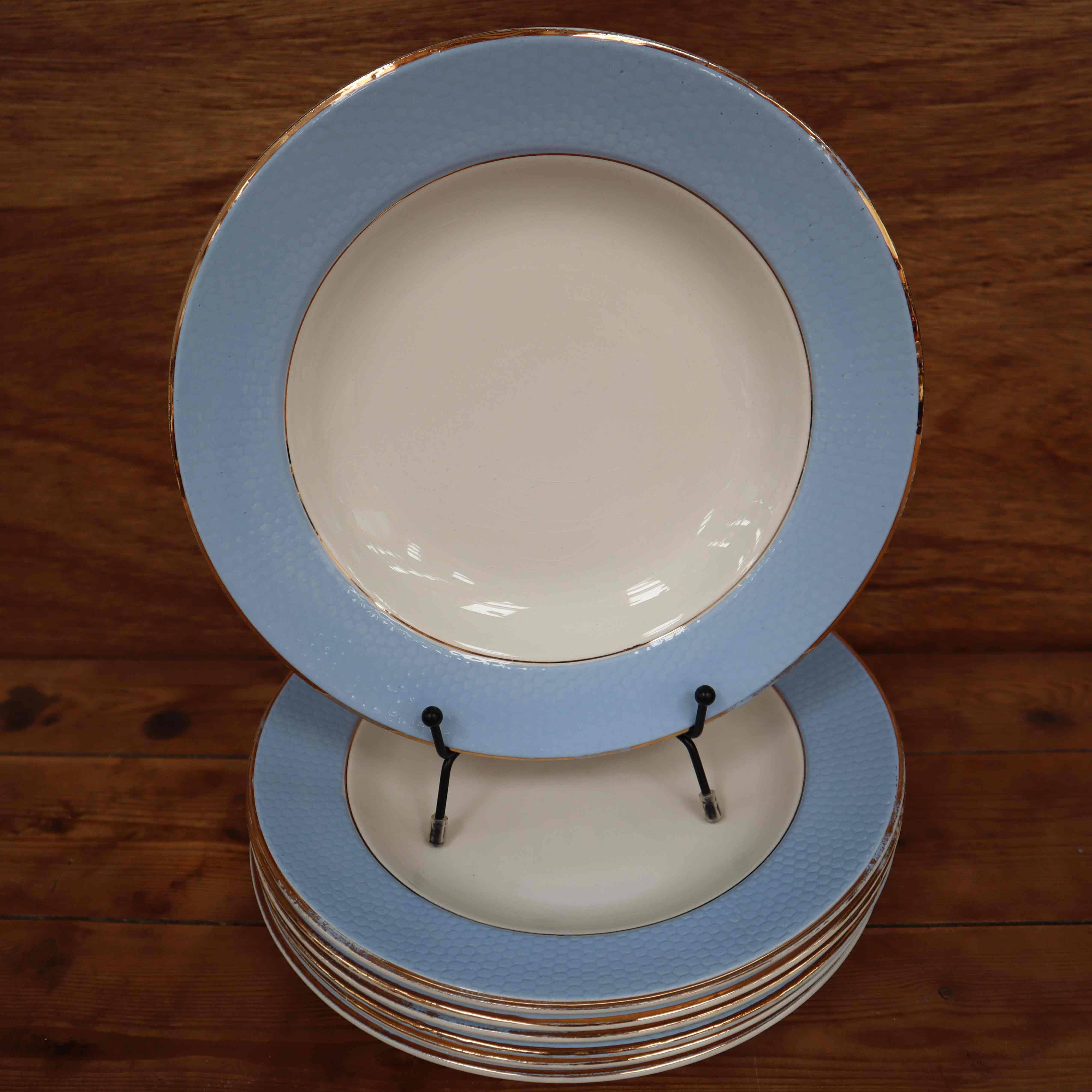 Set of 6 deep plates l'Amandinoise blue and gold outline 7885