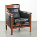 Black leather Art Deco design armchair in good condition