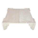 Large square travertine coffee table by Claude Berraldacci. 1990s. France.