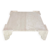 Large square coffee table in travertine by Claude Berraldacci. 1990s. France.