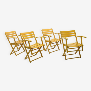 Suite de 4 chaises de jardin pliantes en bois, 1970s