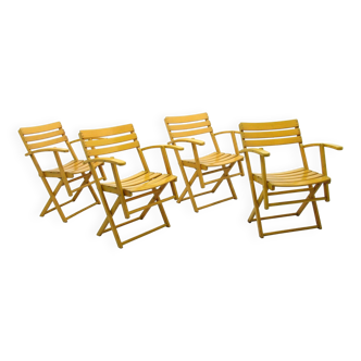 Suite de 4 chaises de jardin pliantes en bois, 1970s