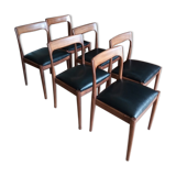 Lot of 6 Scandinavian chairs wood and skai