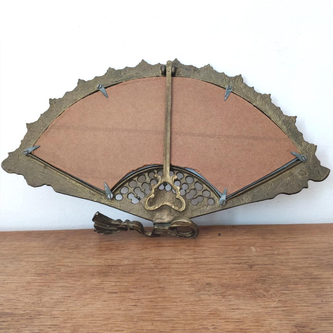 Bevelled mirror brass fan 38x20cm