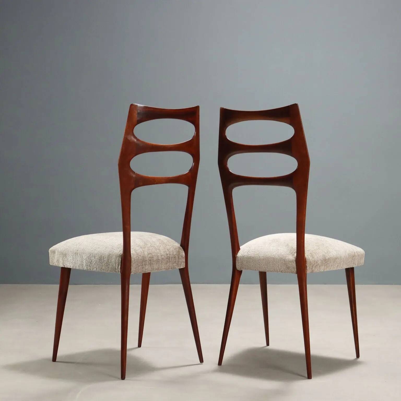 Chaises vintage en hêtre et tissu, design, Italie, années 1950, restaurées