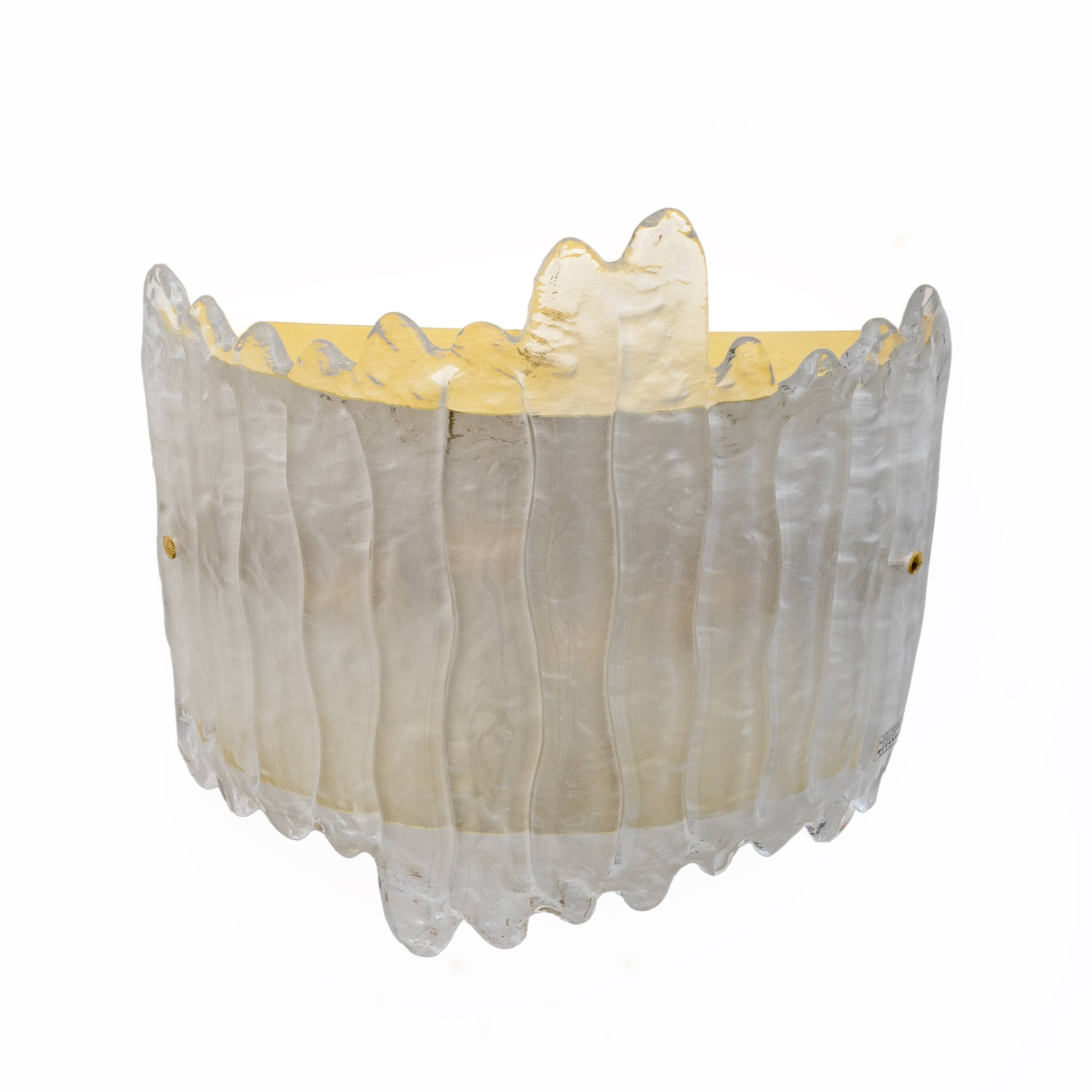 Pair of Modern Italian Murano Glass and Brass glacier Wall Sconces