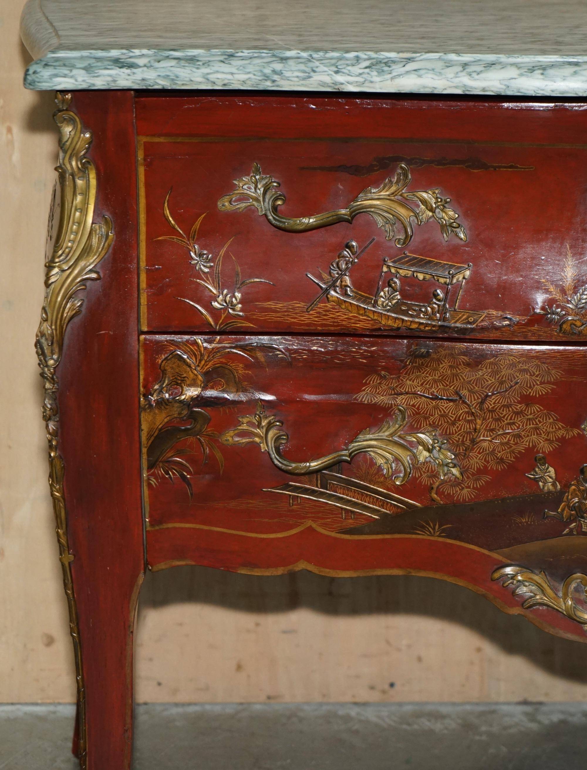 Chinoiserie Bombé Commode in Oak, Marble and Gilded Wood