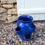 Blue glazed terracotta strawberry pot