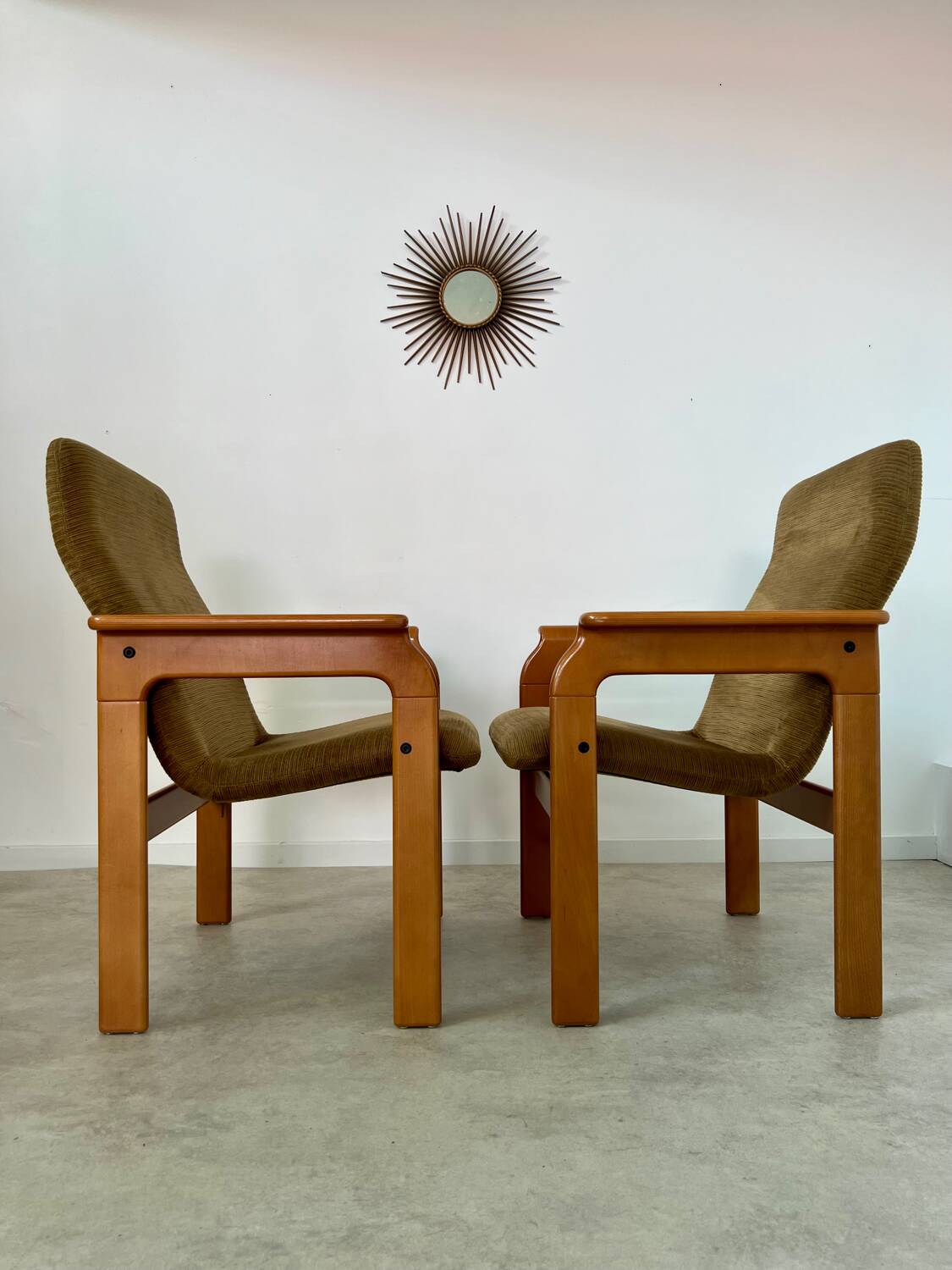 Set of 2 bridge armchairs from the 70s design Bruno Rey vintage solid beech