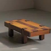 Table basse artisanale à plateau graphique, vers 1980