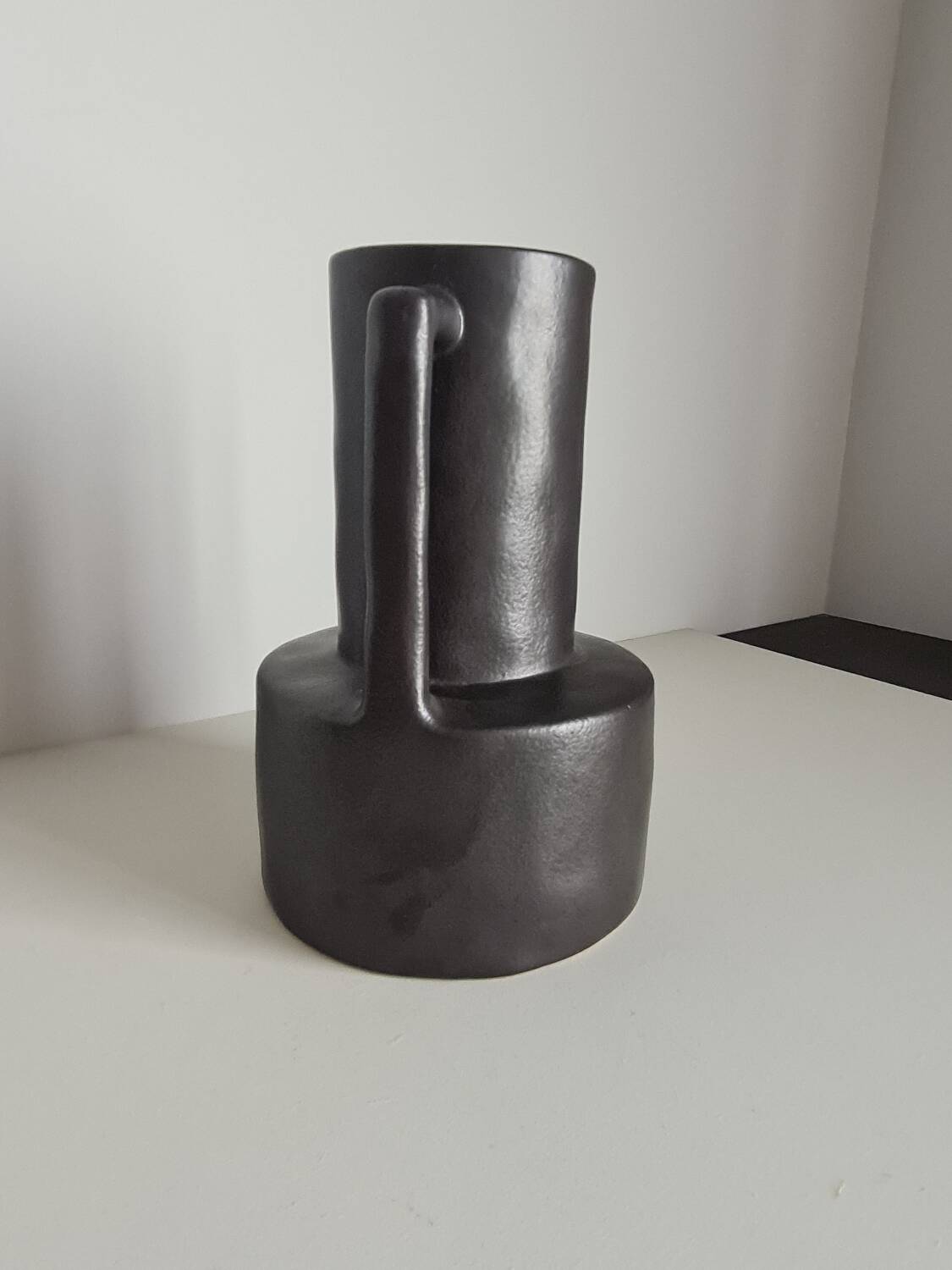 Modernist black ceramic vase / handmade / vintage