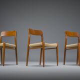 Danish Teak Mod. 77 Dining Chairs with Paper Cord by Niels O. Møller for JL Møllers, 1959, Set of