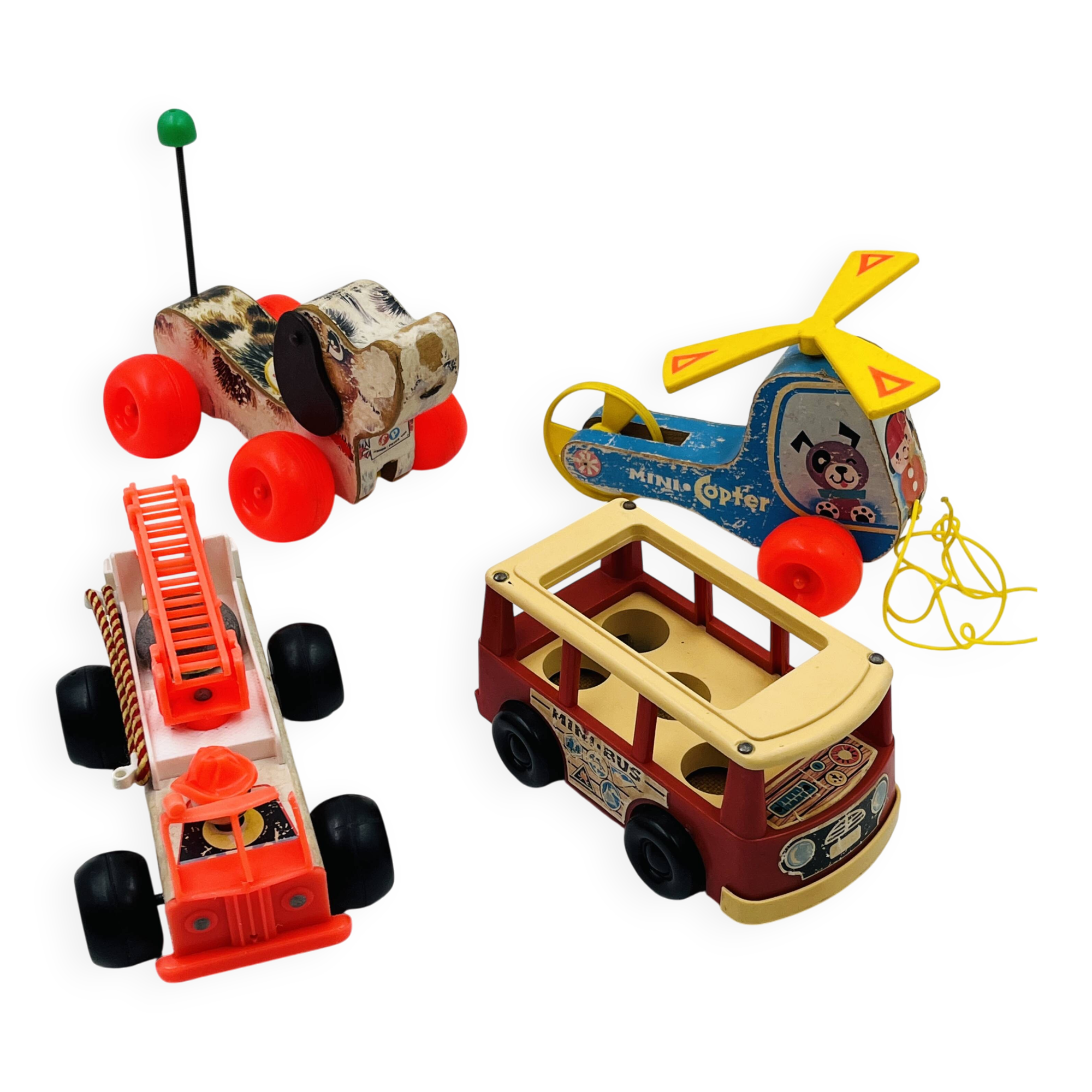 Set of 4 Fisher-Price wooden toys from the 1960s