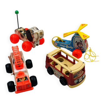 Set of 4 Fisher-Price wooden toys from the 1960s