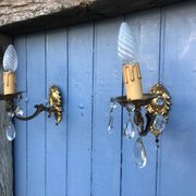 Vintage French Crystal Wall Sconces: Victorian Bronze & Brass Pair