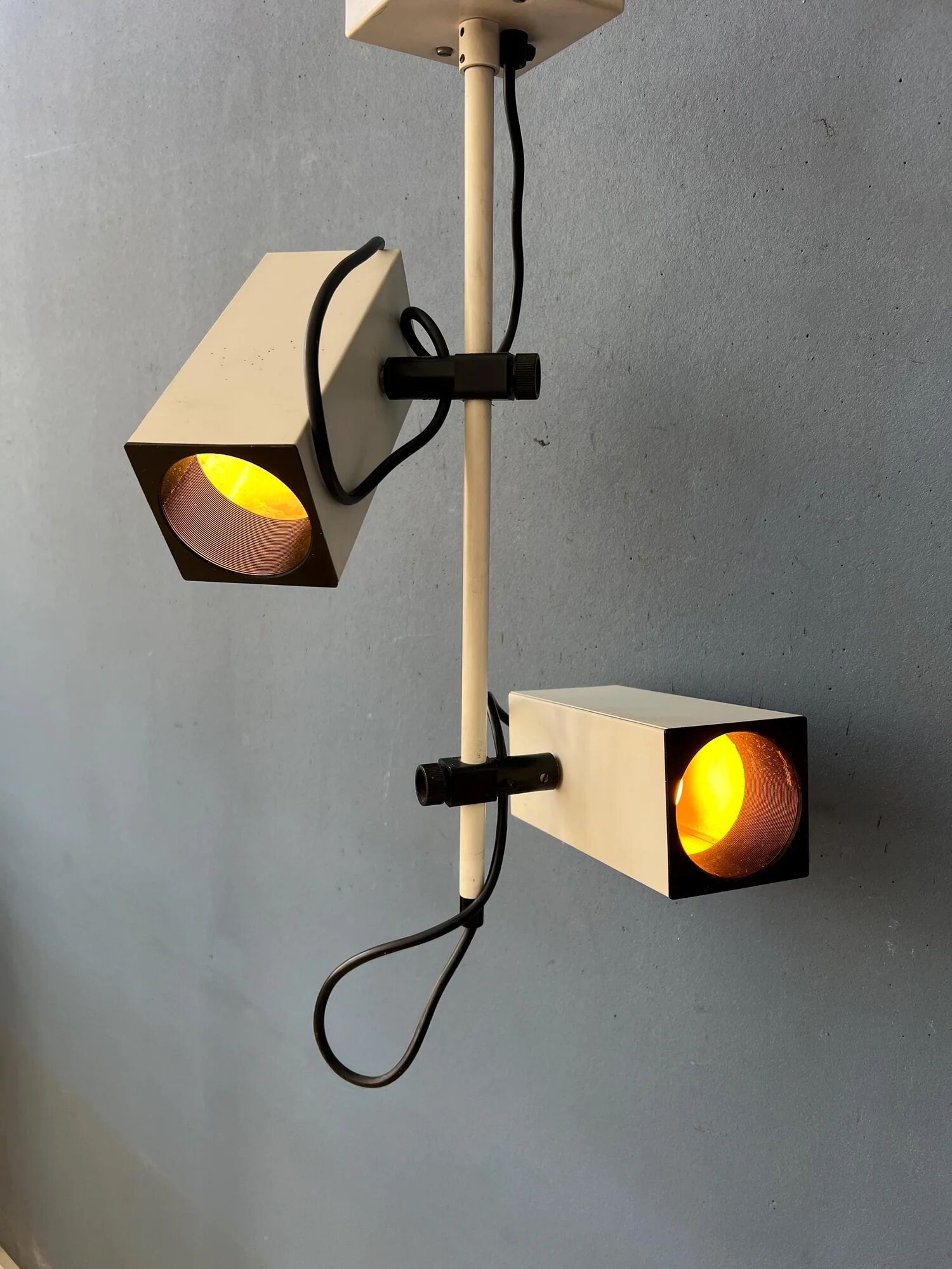 Vintage Philips beige downrod ceiling lamp