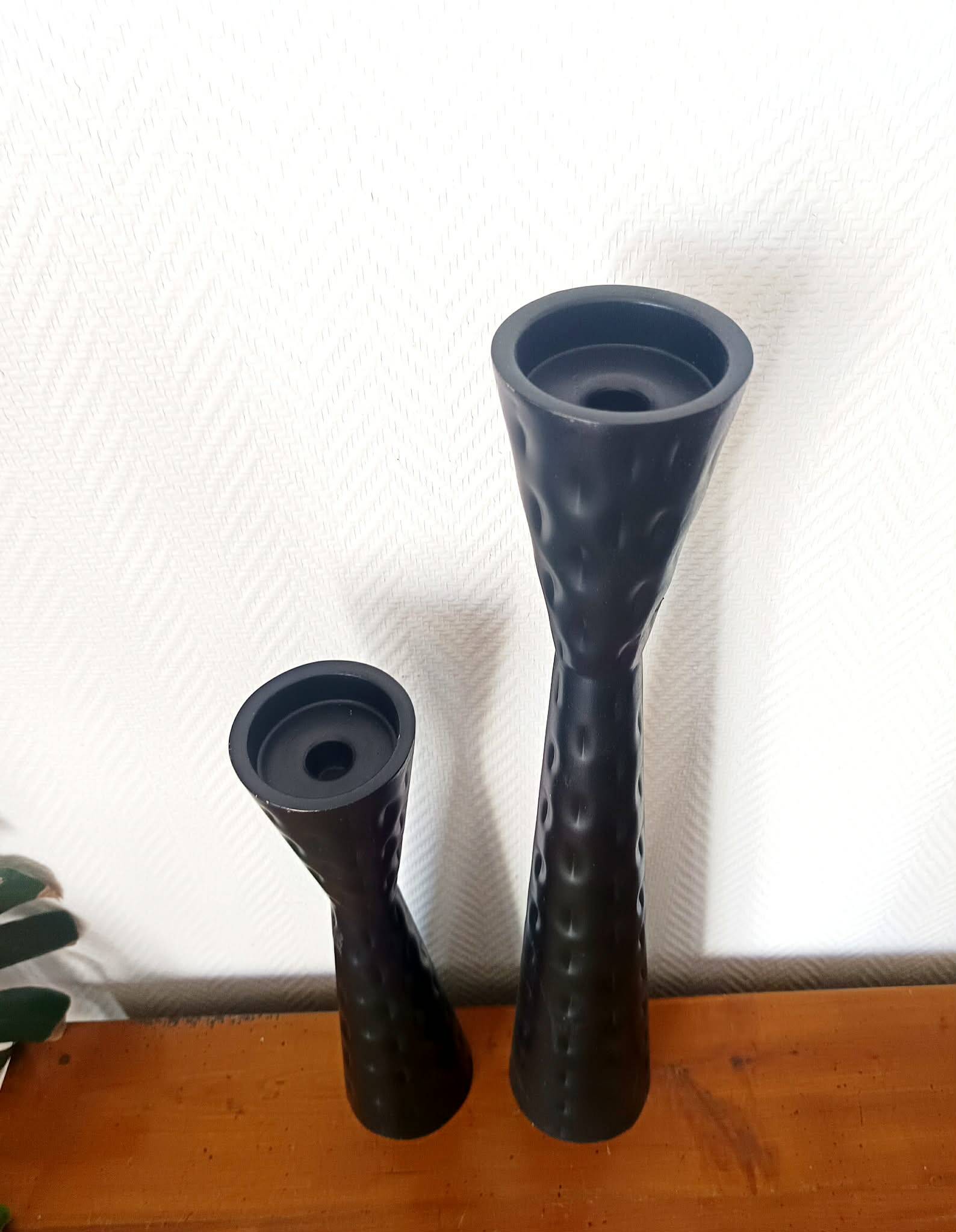 Pair of vintage metal diabolo candlesticks