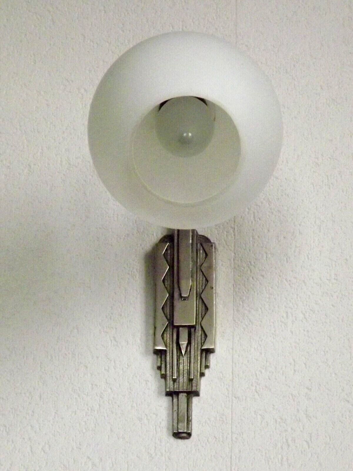 French art deco wall sconce silver metal with opaque glass ball shade 4101