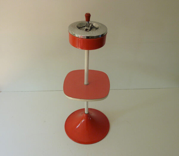 Ashtray on foot 50 metal and pink formica board, silver field