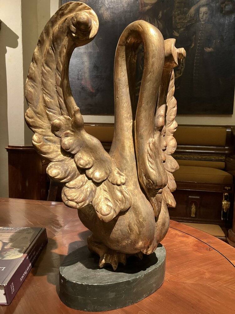 Ittalian Artist, Empire Period Decorative Swan Sculptures, 1800s, Giltwood, Set of 2