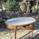 Bouillotte coffee table in blond mahogany, Louis XVI style, 20th century period