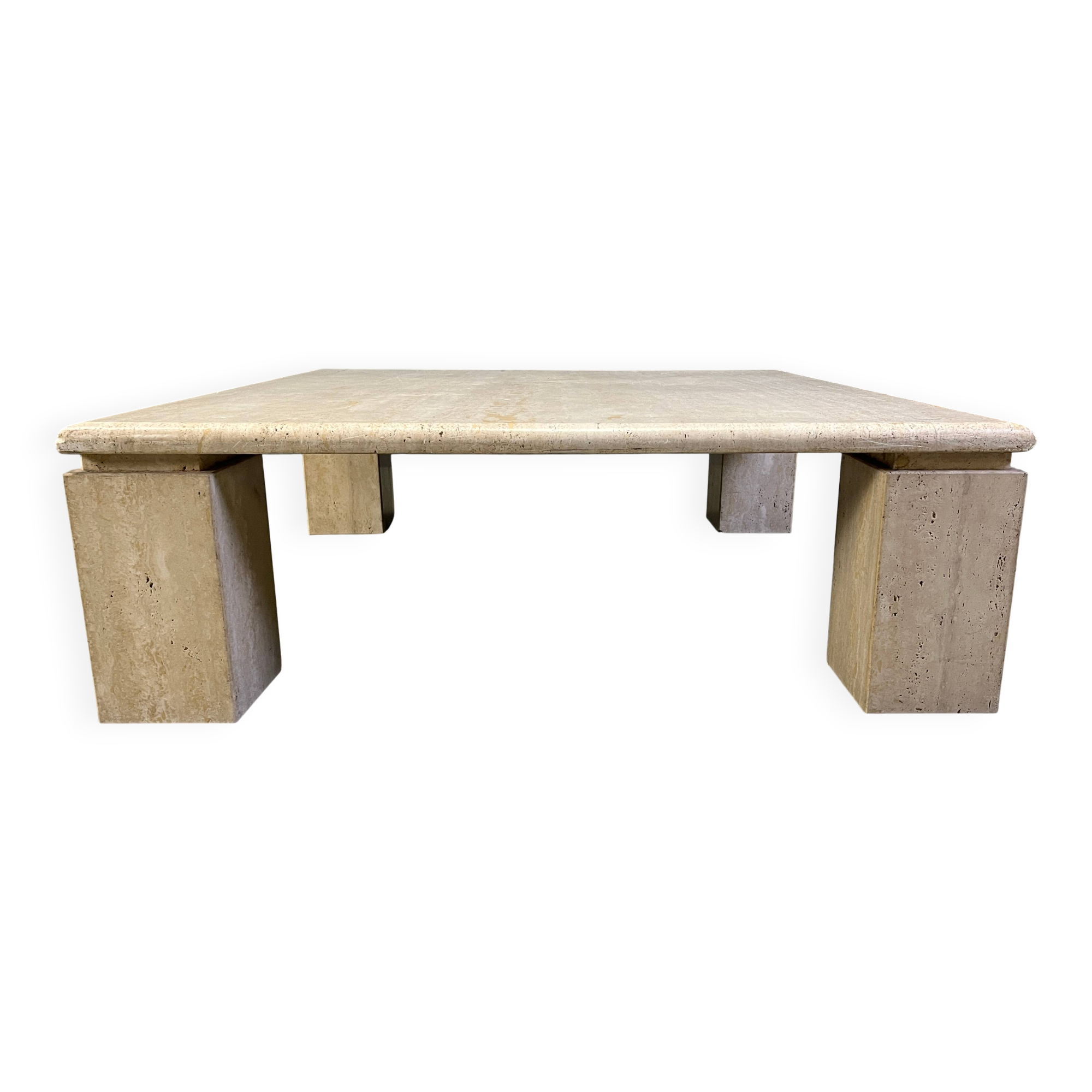 Vintage square four legged travertine coffee table, 1970s