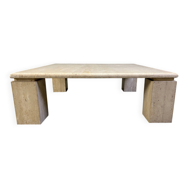 Table basse en travertin vintage à quatre pieds carrés, années 1970