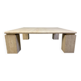 Vintage square four legged travertine coffee table, 1970s