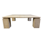 Table basse en travertin vintage à quatre pieds carrés, années 1970