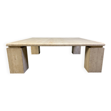 Vintage square four legged travertine coffee table, 1970s