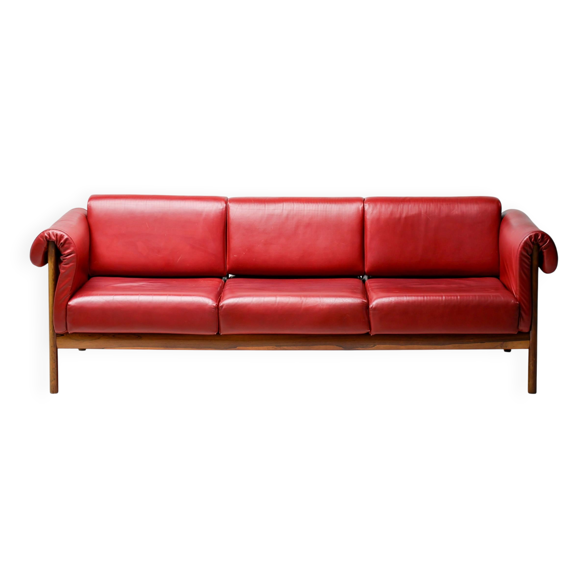 Johannes Andersen modern mid-century Danish canapé in rosewood and burgundy leather
