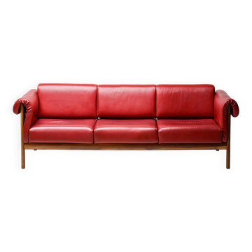 Johannes Andersen modern mid-century Danish canapé in rosewood and burgundy leather