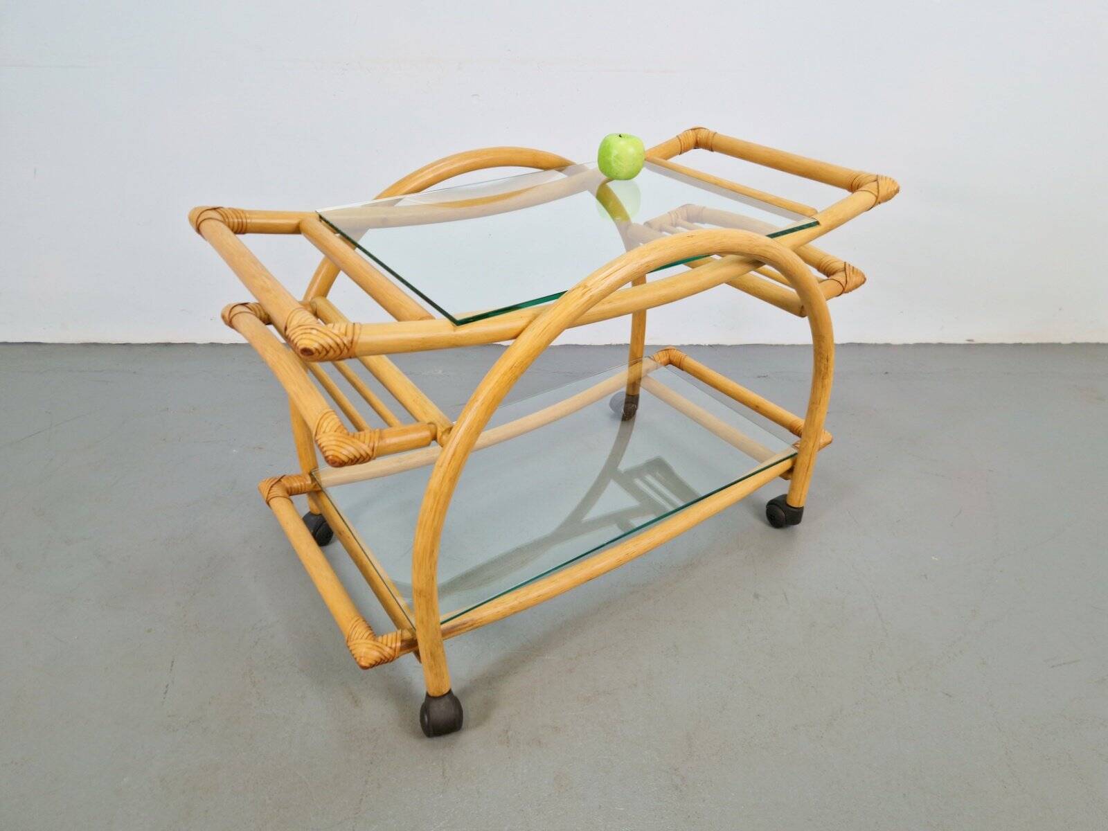 Vintage Trolley in Rattan, Bentwood and Leather, Italy, 1970s
