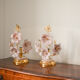Vintage Murano table lamps, pink blown glass and gold details, pair.