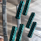 6 vintage green ceramic cupboard holders