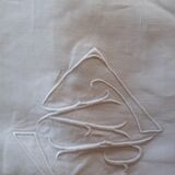 Large and old yarn sheet. Embroidery - days - monogram.
