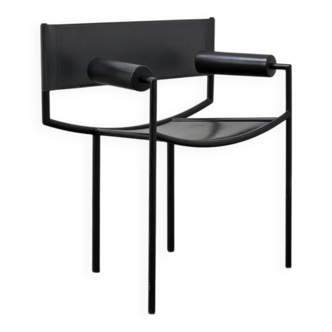 Postmodern leather and steel chair, c.1980
