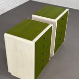 Beige Wood and Green Varnish Bedside Tables, Norway, 1960s, Set of 2