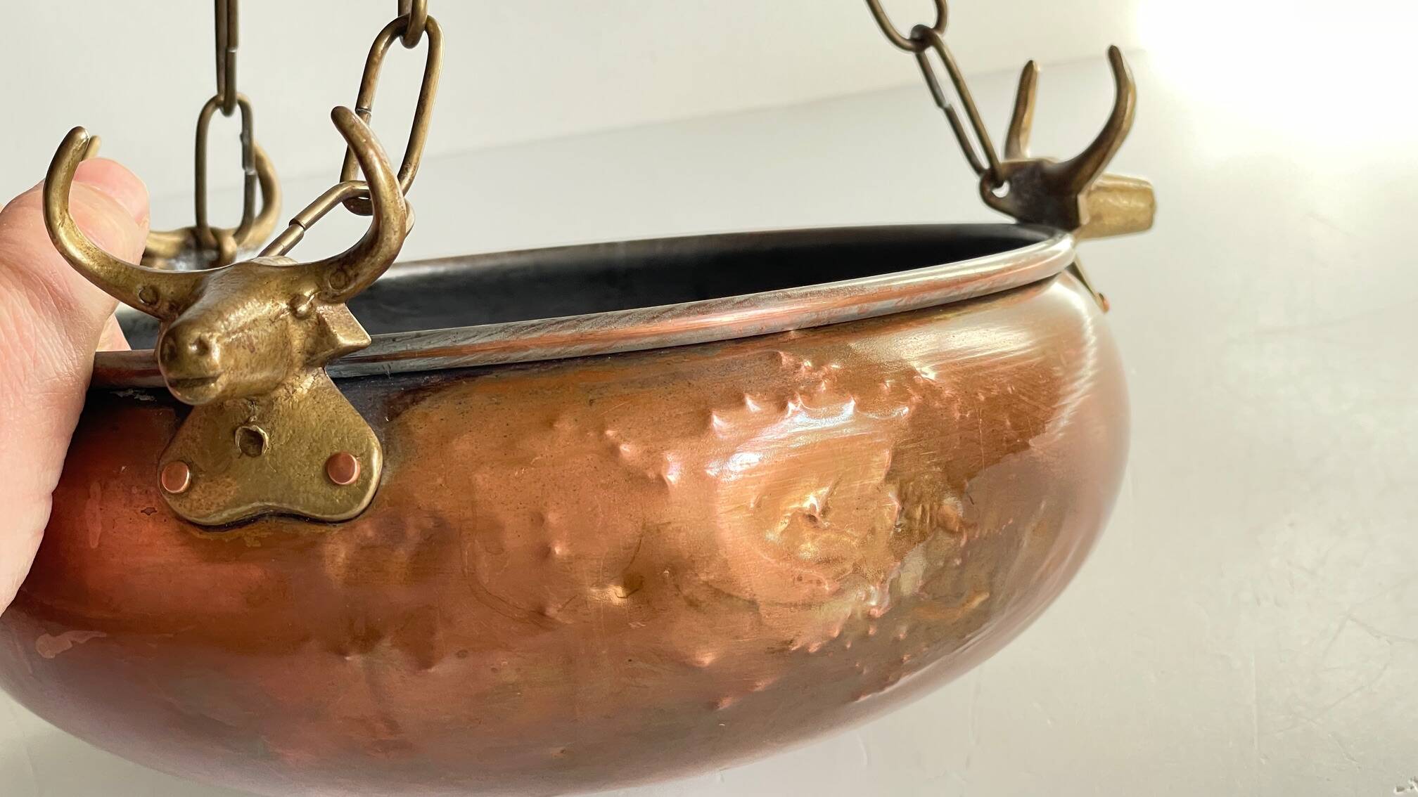 Vintage 3 buffalo hanging planter