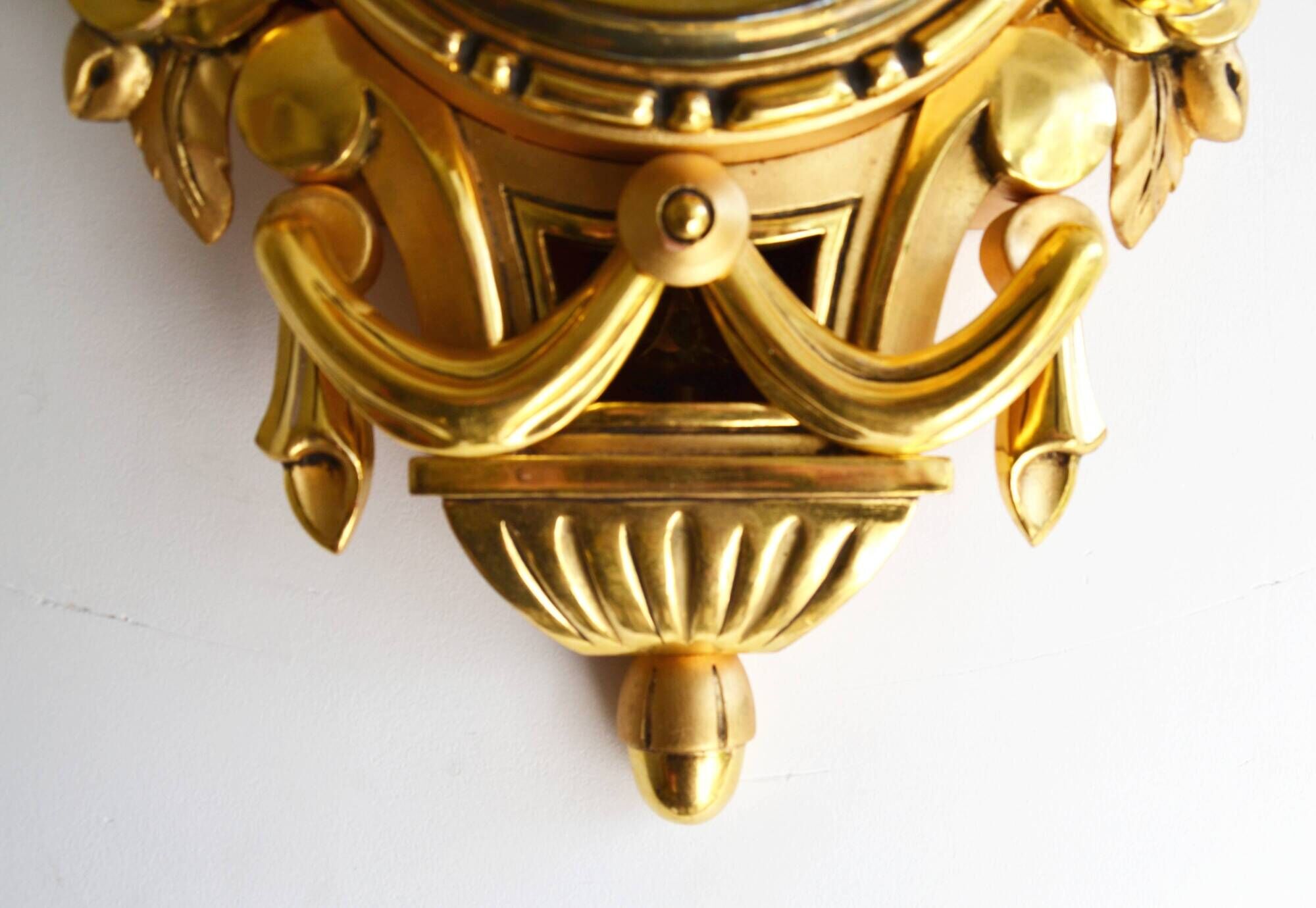 Vintage Gilded Carved Wood Rococo Style Floral Perivale Wall Clock 1960s